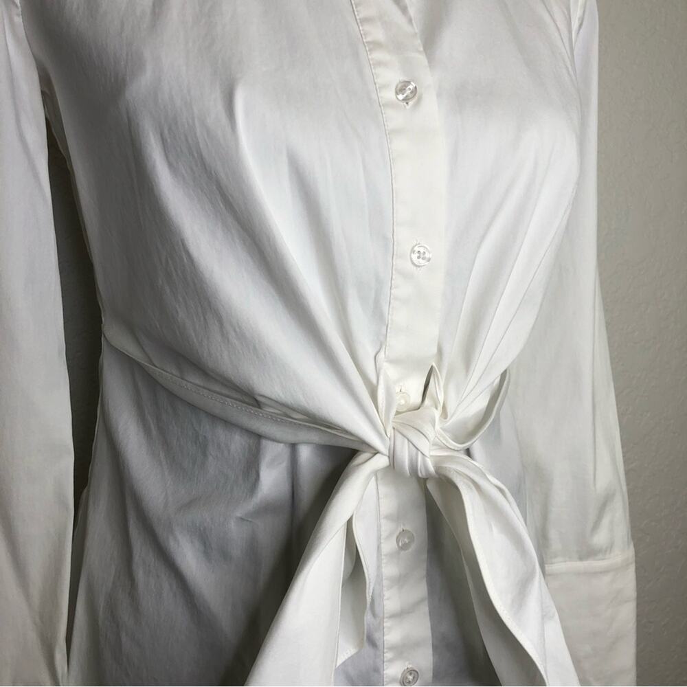 Whbm White Button Down Tie Front Top Size 0 - image 4
